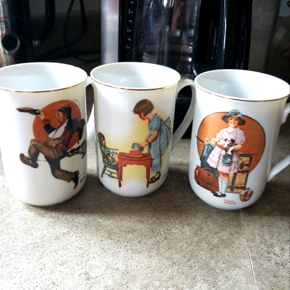 NORMAN ROCKWELL set of 3 mugs